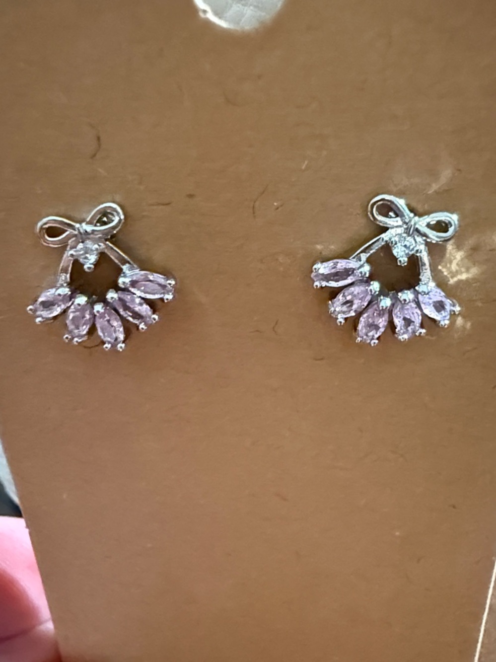 Bow Cluster Pink Stone Stud Earrings - White Gold Filled